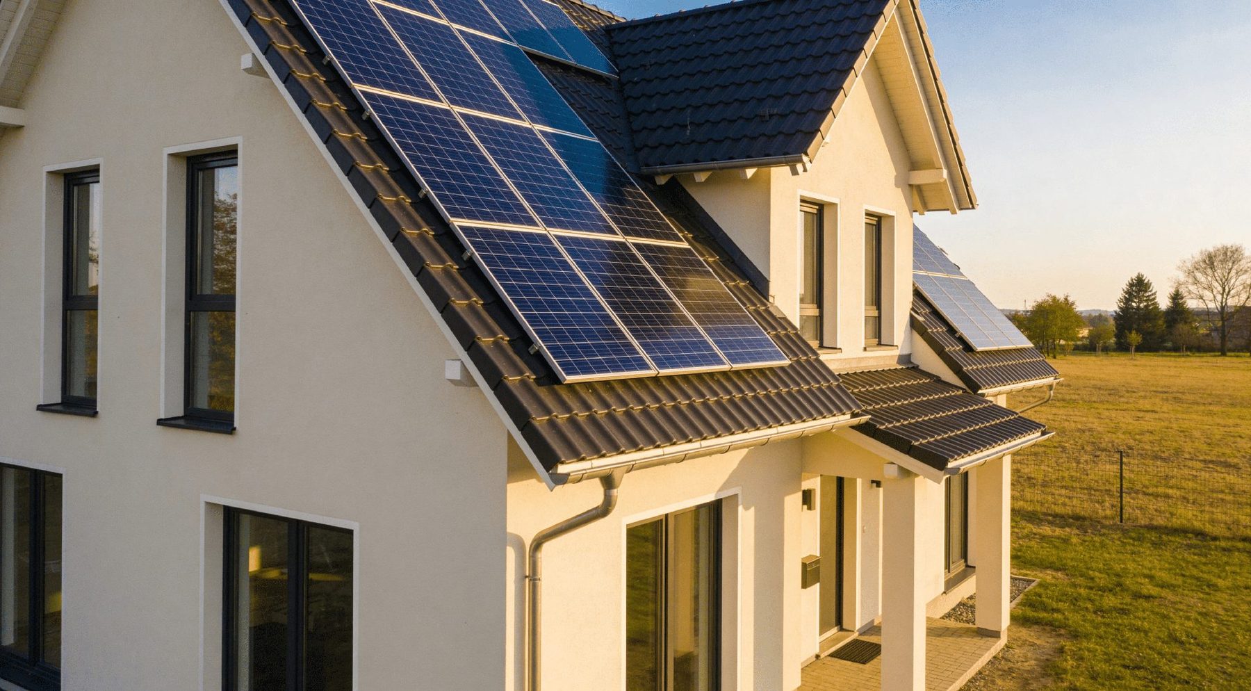 Einfamilienhaus mit Photovoltaikanlage — KI-generiertes Bild