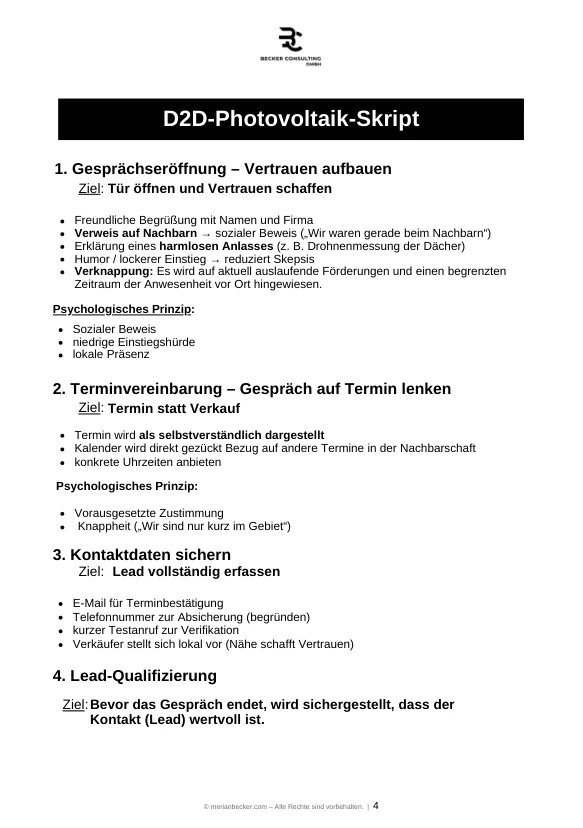 Seite 3 des Skripts: Von der Haustür zum qualifizierten Beratungstermin
