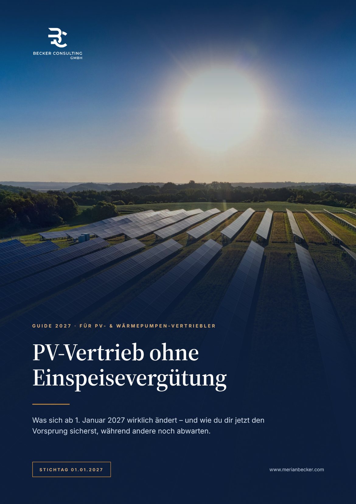 Titelseite des Guides „PV-Vertrieb ohne Einspeisevergütung“ von Becker Consulting